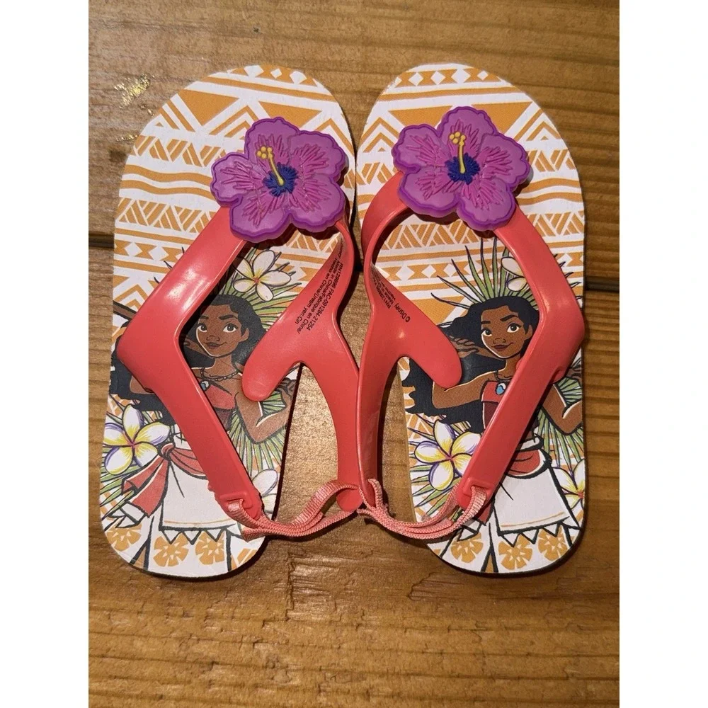 Moana Toddler‎ Flip Flops Size 7/8 With Strap On Back